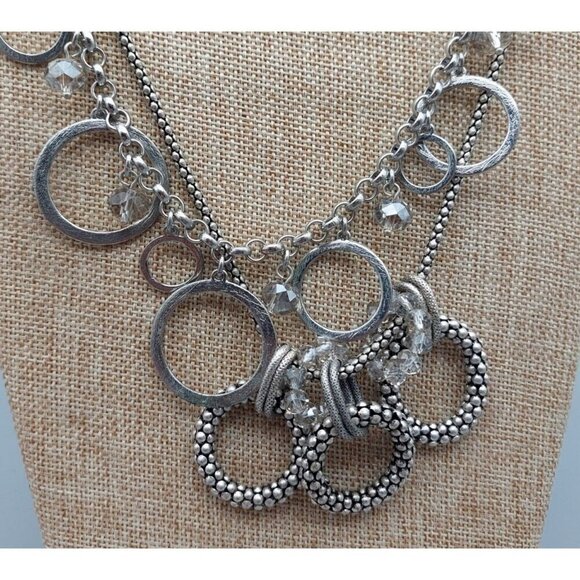 LOFT Antique Silver Tone Multi Strand Collar Bib Necklace Statement Crystal Bead - Picture 5 of 10